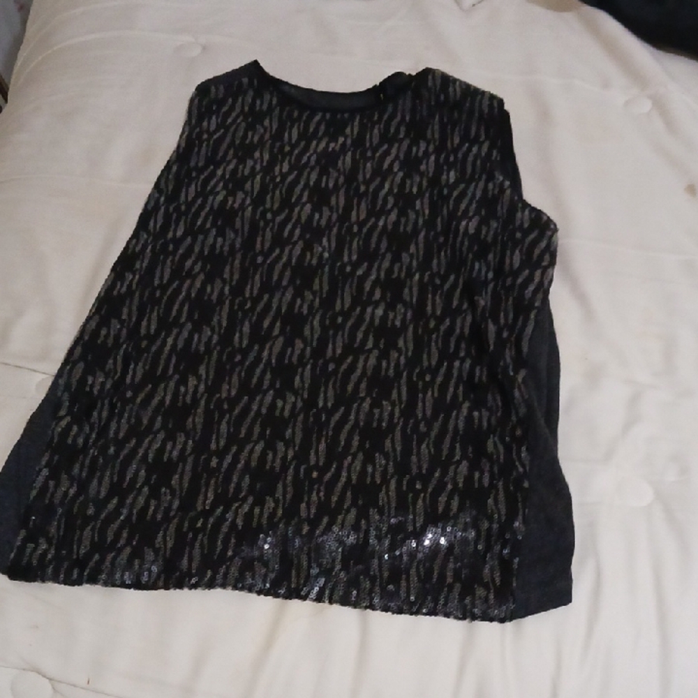 Ann Taylor Black and White Sequin Tank Top